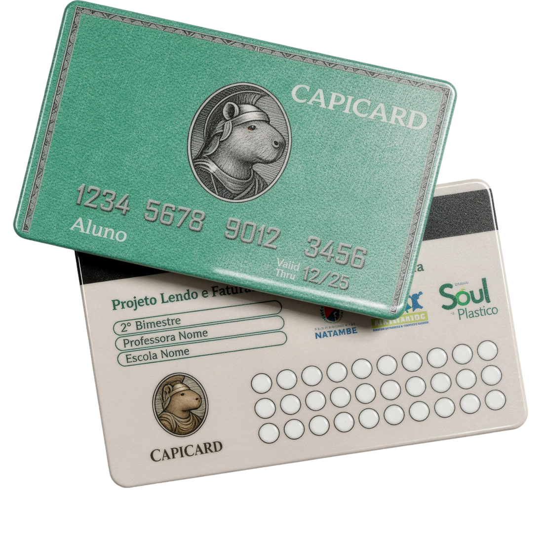 Capicard: cartão de selos do projeto Recicla Mairiporã, com a mascote capivara